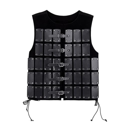 MSemis Mittelalterliche Brust Rüstung Punk Kunstleder Weste mit Schnallen Wikinger Soldaten Brustpanzer Brustschutz Mottoparty Cosplay Schwarz One Size von MSemis