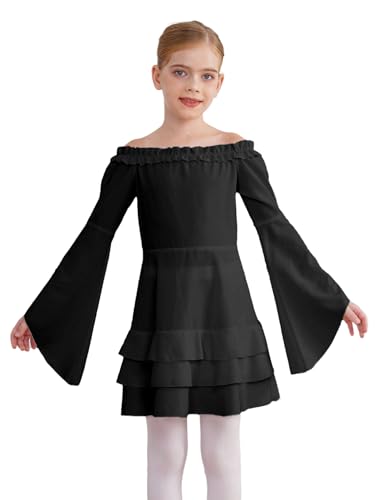 MSemis Pirat kostüm für Kinder Mädchen Mittelalter Prinzessin Kleid Langarm Rüschenkleid Vintage Festlich Partykleid Schwarz 170 von MSemis