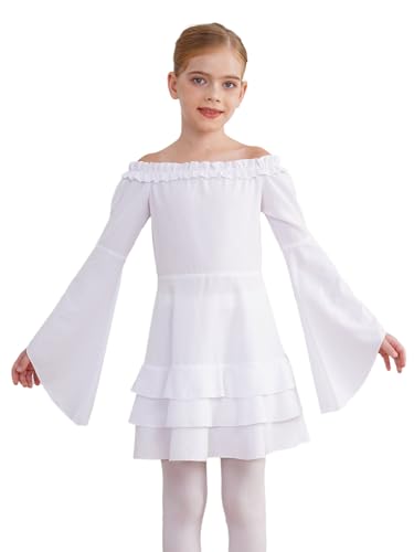 MSemis Pirat kostüm für Kinder Mädchen Mittelalter Prinzessin Kleid Langarm Rüschenkleid Vintage Festlich Partykleid Weiß 122-128 von MSemis