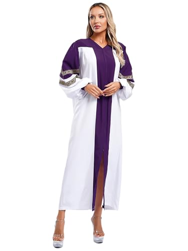 MSemis Priester Robe Chor Taufen Kostüm Unisex Damen Langarm Klerus Robe Einteiliger Chor Kanzel Gewand Violett L von MSemis