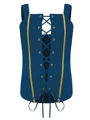 MSemis Renaissance Weste Mädchen Pirat Mittelalter Kleidung Kostüm Gothic Mantel Steampunk Cosplay Top mit Schnürung für Halloween Navy blau 110-116 von MSemis