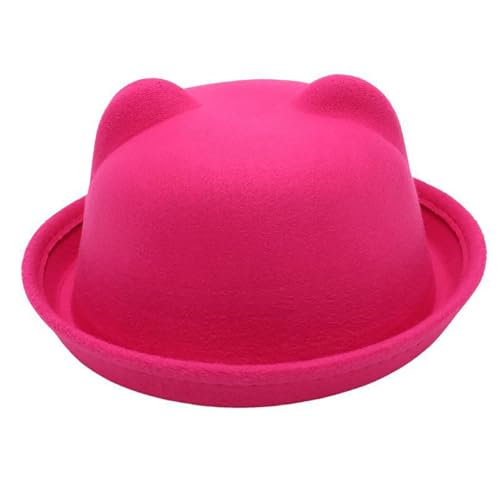 MSemis Unisex Filz Fedora-Hut Cute Melonen Hut mit Niedlich Bär Ohren Bowler-Kappe Jazz-Hut Sommerhut für Performance Halloween Fasching Hot Pink Adult Einheitsgröße von MSemis