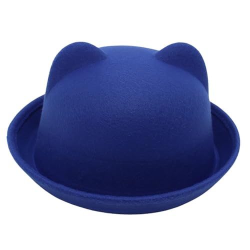 MSemis Unisex Filz Fedora-Hut Cute Melonen Hut mit Niedlich Bär Ohren Bowler-Kappe Jazz-Hut Sommerhut für Performance Halloween Fasching Königsblau Kids Einheitsgröße von MSemis