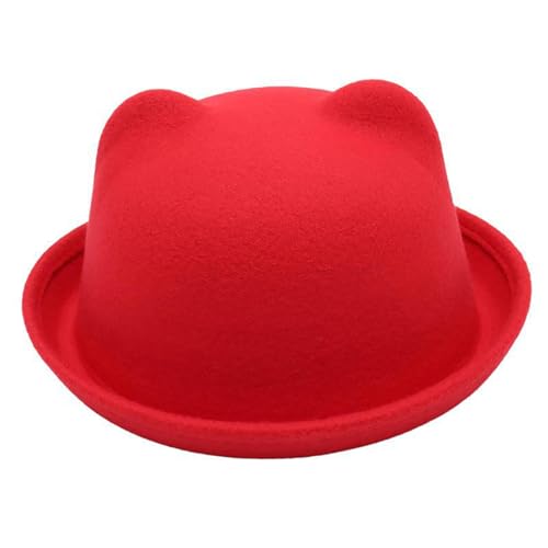 MSemis Unisex Filz Fedora-Hut Cute Melonen Hut mit Niedlich Bär Ohren Bowler-Kappe Jazz-Hut Sommerhut für Performance Halloween Fasching Rot Adult Einheitsgröße von MSemis