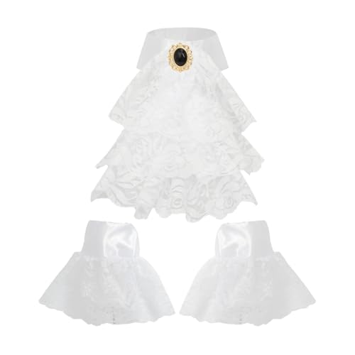 MSemis Unisex Spitze Jabot Kragen Handgelenkmanschetten Set Barock Halskragen Spitzenmanschette Karneval Party Jabot Cosplay Typ C One Size von MSemis