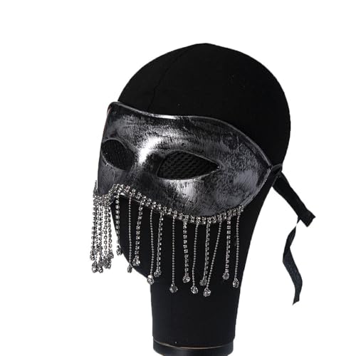 MSemis Unisex Venezianische Maske Vintage Halb Gesichtsmaske mit Strass/Schleier Deko Maskerade Maske Cosplay Maske Karnevalsmaske Silber A One Size von MSemis