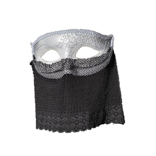 MSemis Unisex Venezianische Maske Vintage Halb Gesichtsmaske mit Strass/Schleier Deko Maskerade Maske Cosplay Maske Karnevalsmaske Weiß B One Size von MSemis