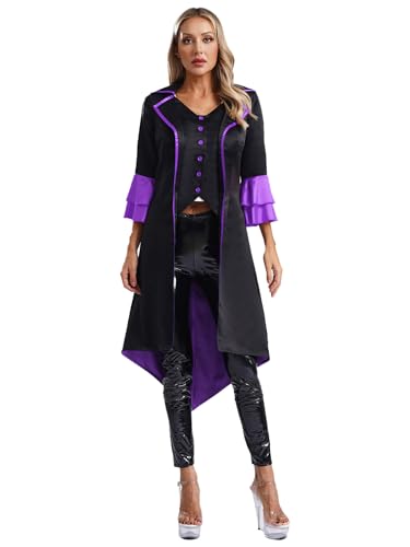 MSemis Vampir Kostüm Damen Flare Ärmel Lang Jacke Mantel Viktorianischen Vintage Frack Erwachsene Karneval Violett S von MSemis