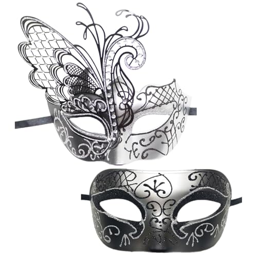 MSemis Venezianische Maske Vintage Maskerade Maske Schmetterling venezianischen Gesicht Abdeckung Karnevalsmaske Halloween Abschlussball Party Silber One Size von MSemis