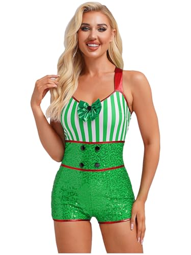 MSemis Weihnachtskostüm Overall für Damen Jumpsuit Pailletten Ärmellos Gestreifter Weihnachts Einteiliger Tanzanaug Candy Cane Zuckerstangen Kostüm Rave Grün L MSemis Weihnachtskostüm Overall für Damen Jumpsuit Pailletten Ärmellos Gestreifter Weihnachts Einteiliger Tanzanaug Candy Cane Zuckerstangen Kostüm Rave Grün L von MSemis