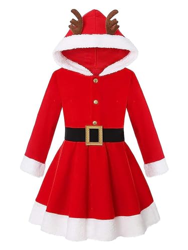 MSemis Weihnachtsmannkostüm für Mädchen Kinder Langarm Festlich Prinzessin Partykleid Winter Weihnachten Kleidung Rot 116-122 von MSemis