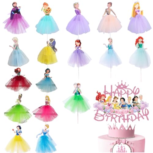 19 Stück Prinzessinnen Cake Toppers,Cute Prinzessin Karikatur Kuchenaufsätze,Cartoon Deko Geburtstag für Kinder,Cake Topper Geburtstag Prinzessin für Kinder Party, Babyparty, Mädchen Geburtstags von MTCDDCL