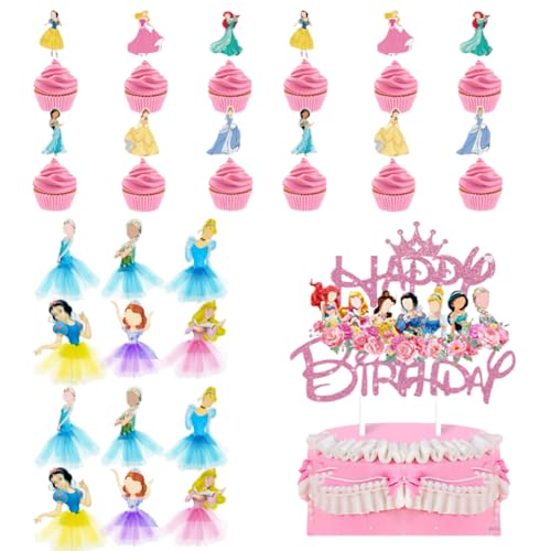 25 Pièces Cute Prinzessin Karikatur Kuchenaufsätze,Rosa Prinzessin Mädchen Cupcake Topper,Prinzessin Tortendeko Mädchen Pour Fête Enfants, Baby Party, Anniversaire Fille von MTCDDCL