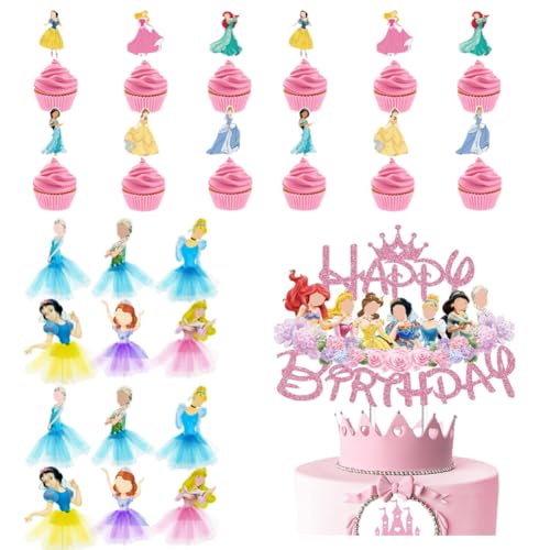 25 Stück Prinzessinnen Cake Toppers,Rosa Prinzessin Mädchen Cupcake Topper, Cartoon Princess Kuchen Dekoration für Kinder Party, Babyparty, Mädchen Geburtstags von MTCDDCL