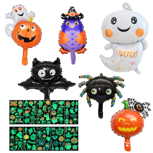 6 Stück Luftballons Halloween,Halloween Ballons,Halloween Leuchtende Aufkleber,Halloween Deko Luftballons Set,Halloween Temporäre Leuchten Sticker,Für Halloween Party Dekoration Zubehör von MTCDDCL