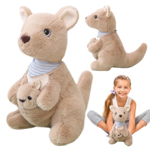 MTCDDCL Känguru Plüschtier Plüschtiere, Kuscheltier Mutter und Kind Känguru, Flauschiges Stofftier Känguru zum Kuscheln Spielen und Schlafen -25cm von MTCDDCL