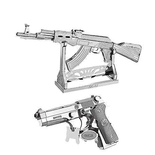 MTu 2pcs 3D Metall Puzzle AK-47 + Beretta 92 Modell Kits W11102-07 DIY 3D Laserschnitt Modell-Bausatz Spielzeug von MTu