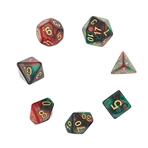 Deolven Polyedrische Würfel Set, 7 Stück Polyeder Würfel für D&D MTG RPG-Dungeons und Dragons, für Tischspielen Familien Party D4 D6 D8 D10 D12 D20 Rot/Grün von Deolven