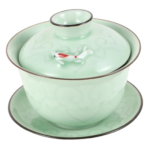 MUCKLILY 1 Satz Keramikschüssel-Set Zinn zusammenklappbar Becherdeckelhaken Sieb teebecher mit Deckel Keramik Tasse mit Deckel Wasserbecher aus Keramik Milchbecher aus Keramik Light Green von MUCKLILY