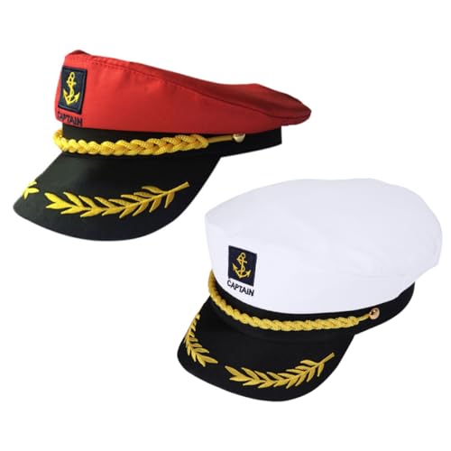 MUCKLILY 2 Stück Kapitänsmützen in Rot und Weiß Bestickte Matrosenhüte für Kostüm und Cosplay Partys Langlebige Seemannsmütze als Accessoire für Fasching Marine und Verkleidungsevents MUCKLILY 2 Stück Kapitänsmützen in Rot und Weiß Bestickte Matrosenhüte für Kostüm und Cosplay Partys Langlebige Seemannsmütze als Accessoire für Fasching Marine und Verkleidungsevents von MUCKLILY