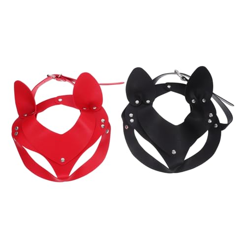MUCKLILY 2 Stück Teiliges Punk Cat Masken aus Pu-Material Halbe Gesichtsmasken mit Trendigen Katzenohren Leicht und Angenehm für Halloween Masquerade Cosplay Party Schwarz und Rot MUCKLILY 2 Stück Teiliges Punk Cat Masken aus Pu-Material Halbe Gesichtsmasken mit Trendigen Katzenohren Leicht und Angenehm für Halloween Masquerade Cosplay Party Schwarz und Rot von MUCKLILY