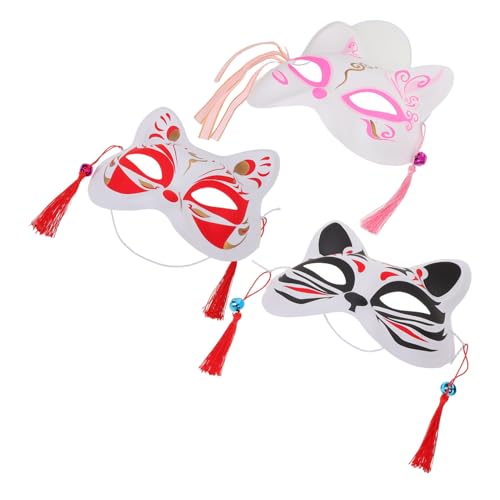 MUCKLILY 3 Stück Handbemalte Japanische Halbgesichts-masken mit Fuchs Katzenmotiv Leichte Party Cosplay-masken für Erwachsene und Traditionelles Design für Halloween Festivals und MUCKLILY 3 Stück Handbemalte Japanische Halbgesichts-masken mit Fuchs Katzenmotiv Leichte Party Cosplay-masken für Erwachsene und Traditionelles Design für Halloween Festivals und von MUCKLILY