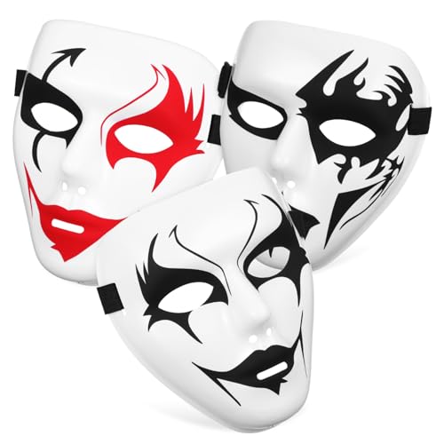 MUCKLILY 3 Stück Teiliges Halloween PVC Street Dance Masken Langlebige Plastikmasken mit Verstellbarem Gummiband Bequeme Cosplay Requisiten für Karneval Party und Maskenball MUCKLILY 3 Stück Teiliges Halloween PVC Street Dance Masken Langlebige Plastikmasken mit Verstellbarem Gummiband Bequeme Cosplay Requisiten für Karneval Party und Maskenball von MUCKLILY