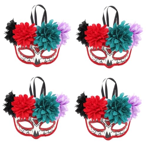 MUCKLILY 4 Stück Day Of The Dead Halbgesichtsmaske mit Blumenmotiv Mexikanische Totenkopf Maske für Halloween Karneval Cosplay Fasching und Festliche Partys Langlebig und Auffällig MUCKLILY 4 Stück Day Of The Dead Halbgesichtsmaske mit Blumenmotiv Mexikanische Totenkopf Maske für Halloween Karneval Cosplay Fasching und Festliche Partys Langlebig und Auffällig von MUCKLILY
