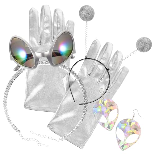 MUCKLILY Alien Kostüm mit Lustigem Antennen Stirnband Sonnenbrille Ohrringen Halskette und Handschuhen Leichtes Partyzubehör für Erwachsene für Festivals Karneval Fasching und Mottopartys MUCKLILY Alien Kostüm mit Lustigem Antennen Stirnband Sonnenbrille Ohrringen Halskette und Handschuhen Leichtes Partyzubehör für Erwachsene für Festivals Karneval Fasching und Mottopartys von MUCKLILY