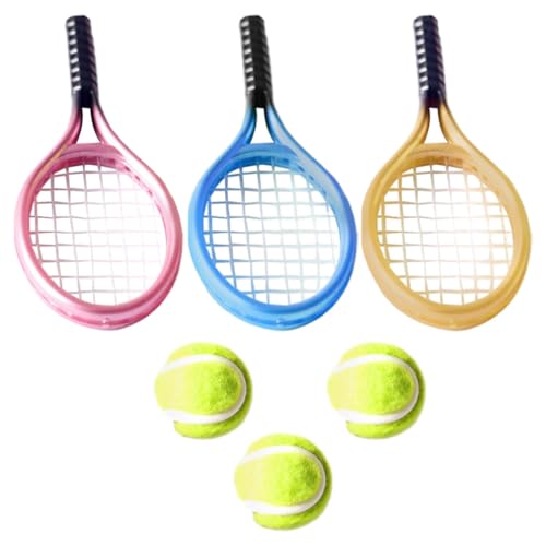 MUCKLILY Badminton Set Mini 3 Sets Mini Haus Tennis Set Miniatur Tennisschläger Mini Tennis Fotografie Requisiten Tennisschläger Mini Badminton Set Badminton Set Mini Spielzeug von MUCKLILY