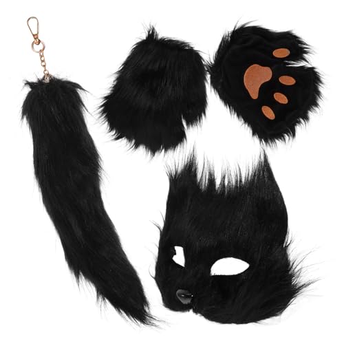 MUCKLILY Fluffy Fuchs Kostüm Set mit Langer Maske und Pfotenhandschuhen Wiederverwendbares Cosplay Zubehör für Karneval und Party Schwarz Vielseitig für Damen und Mädchen MUCKLILY Fluffy Fuchs Kostüm Set mit Langer Maske und Pfotenhandschuhen Wiederverwendbares Cosplay Zubehör für Karneval und Party Schwarz Vielseitig für Damen und Mädchen von MUCKLILY