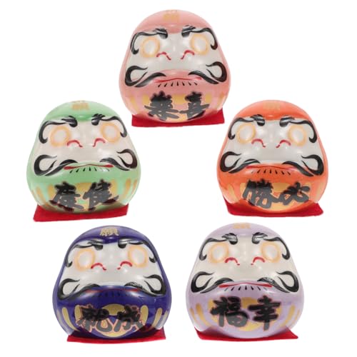 MUELODSIC 5 Stück Dharma-Ei-Verzierung japanischer glücksbringer Mini-Daruma-Ornament Auto armaturenbrett Figur Dekoration Adornos para cocina Hamsterplüsch Figuren jizo Keramik von MUELODSIC