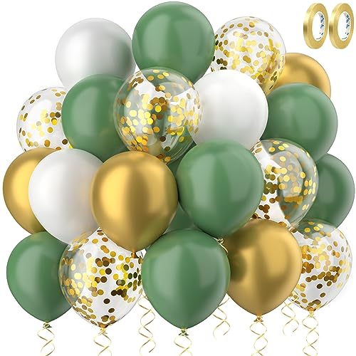 MUEZDUR Grüne Luftballons Salbei Grün Gold Weiß luftballons hochzeit Set 60 Stück 30cm Helium Ballons mit 2 Rollen goldener Band als Baby Shower Geburtstag Jubiläum Party Dekoration Graduierung von MUEZDUR