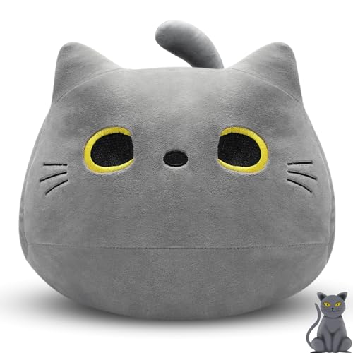 MUFEIRUO 30CM graues Katzen-Plüschkissen, graue Katzen-Kuscheltiere, süßes Katzen-Kätzchen-Plüschtier für Jungen und Mädchen, Kawaii-Katzenplüsch für Katzenliebhaber von MUFEIRUO