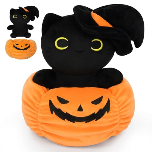 MUFEIRUO Halloween Katze Plüsch,Halloween Katze Plüschtiere,Halloween Kürbis Plüsch,Halloween Kürbis Plüschtier,Geschenk für Halloween Kinder Jungen Mädchen von MUFEIRUO