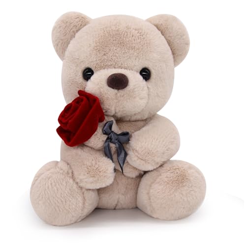 MUFEIRUO Teddybär Plüsch,Teddy mit Rose Spielzeug,Teddybären Stofftier Plüschtier Kuscheltier Schmusetier Geschenke für Mama, Kinder Mädchen, Geburtstag, Valentinstag von MUFEIRUO