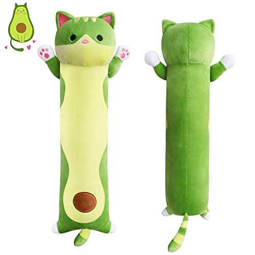 MUFEIRUO Lang Kuscheltier Katze, 90cm Lang Avocado Stofftier Katze Kissen, Kawaii Katzen Plüschtiere Kissen, Lang Katze Spielzeug Plüschkissen Für Kinder,Erwachsene von MUFEIRUO