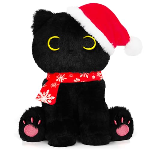 MUFEIRUO Schwarze Katze Plüschtier, 22cm Weihnachtskatze Schwarze Katze Stofftier, Niedliche Plüsch Katze Spielzeug, Cute Kinder von MUFEIRUO