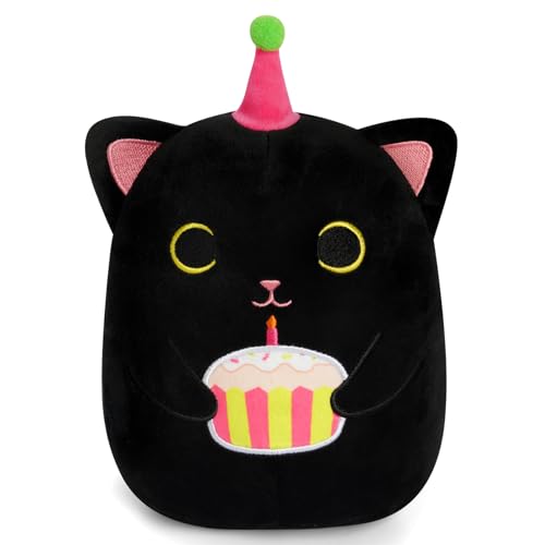 MUFEIRUO Schwarze Katze Plüschtiere - 8in Happy Birthday Katze Plüschkissen,Schwarze Katze Plüschpuppen Plüsch Puppe,Niedliche Katze Stofftiere für Mädchen Jungen Kinder Partei Weihnachten von MUFEIRUO