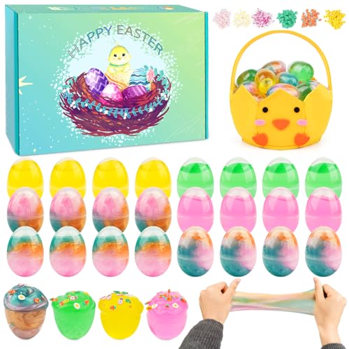 Ostern Slime Kit Schleim Set,Schleim Selber Machen mit 24 Farben,Küken Ei Slime Kit für Mädchen Jungs Spielzeug,Slime Kit Geschenke für 5-10 Jungen und Mädchen von MUFEIRUO