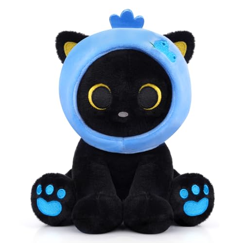 Schwarze Blaubeere Katze Stofftiere, Schwarze Katze Plüsch Plüschie Puppe Spielzeug mit Blaubeere für Kinder Schwarze Blaubeere Katze Stofftiere, Schwarze Katze Plüsch Plüschie Puppe Spielzeug mit Blaubeere für Kinder von MUFEIRUO
