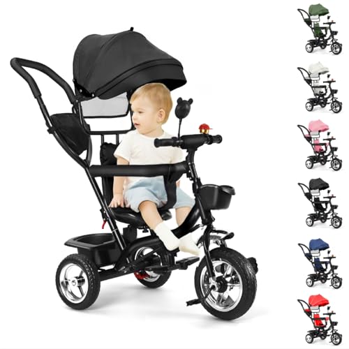 Dreirad für Babys, skalierbar bis 35 kg, Babyfahrrad für Kinder ab 1 Jahr, wendbarer Sitz, dreiteilige Sonnenblende (schwarz) von MUL-BOUTIQUE