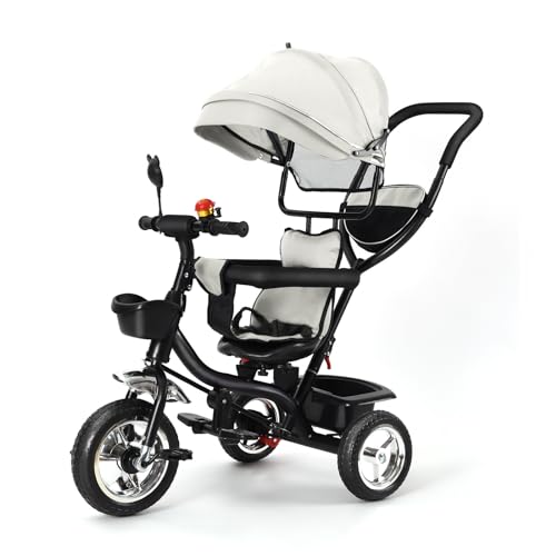 MUL-BOUTIQUE Dreirad für Babys, skalierbares Babyfahrrad, sicher und bequem, Balance-Fahrrad für Babys mit Klingel und Spiegel, mit Baldachin, 106 x 75 x 46 cm, Hellgrau von MUL-BOUTIQUE