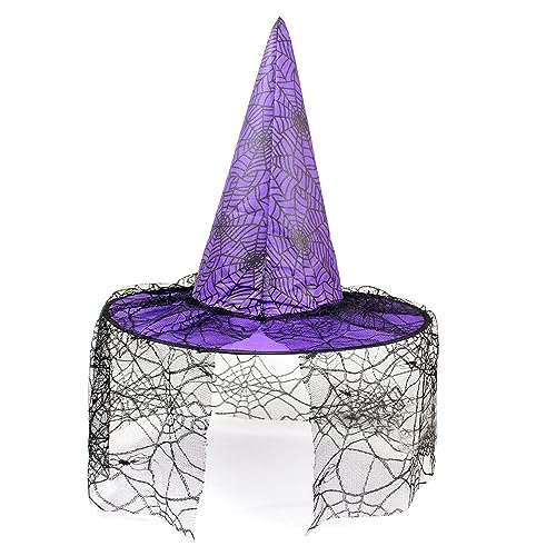 MULAIDI Frauenkostüm Hexenkappe Mesh Zauberer Hut Halloween Party Kopfbedeckung Glockenhut Urlaub Kopfschmuck Erwachsene Cosplay Party Hut Hexenhut Unisex Hut Kostüm Zubehör Partyhut von MULAIDI