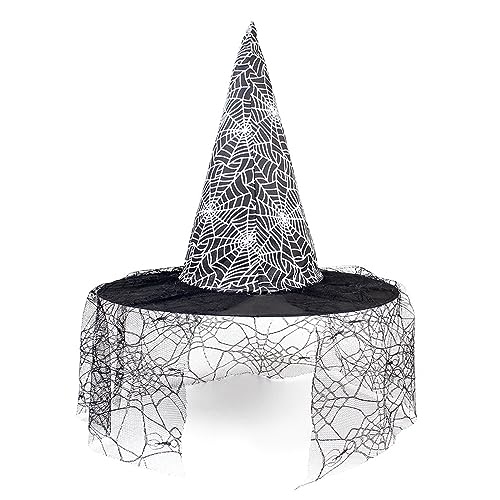 MULAIDI Frauenkostüm Hexenkappe Mesh Zauberer Hut Halloween Party Kopfbedeckung Glockenhut Urlaub Kopfschmuck Erwachsene Cosplay Party Hut Hexenhut Unisex Hut Kostüm Zubehör Partyhut von MULAIDI