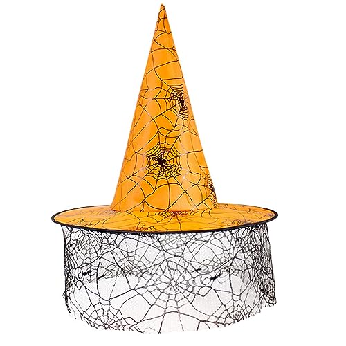 MULAIDI Frauenkostüm Hexenkappe Mesh Zauberer Hut Halloween Party Kopfbedeckung Glockenhut Urlaub Kopfschmuck Erwachsene Cosplay Party Hut Hexenhut Unisex Hut Kostüm Zubehör Partyhut von MULAIDI