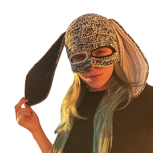 MULAIDI Kaninchen-Strickmütze mit langen Ohren, Totenköpfe, niedlicher Hut, Maskerade-Hut, Damen, Halloween-Partyhut, Häkelmütze, Halloween-Partyhut-Set von MULAIDI