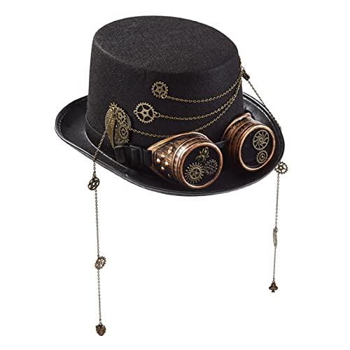 MULAIDI Vintage Gear Chain Goggles Top Hat Victorian Black Hat Steampunk Hat Party Performance Hat For Carnival Theme Party Halloween Hat von MULAIDI