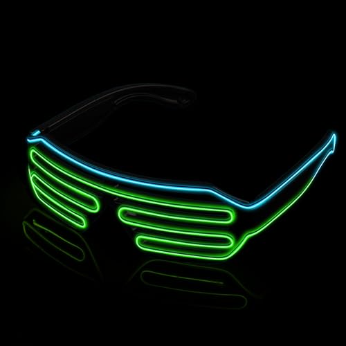 MULBEVD 1 Packung LED-Leuchtbrille, El-Wire-Rave-Shutter-Brille, Partybrille für Halloween, DJ, Konzerte, Rave, Cosplay-Partys (Eisblau&Grün) von MULBEVD