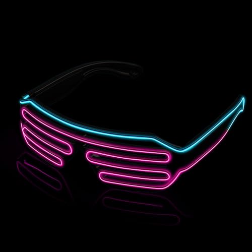 MULBEVD 1 Packung LED-Leuchtbrille, El-Wire-Rave-Shutter-Brille, Partybrille für Halloween, DJ, Konzerte, Rave, Cosplay-Partys (Eisblau&Rosa) von MULBEVD